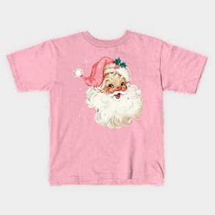 Retro Santa Claus Mid Century Modern Cute Pink Santa Sparkles Kids T-Shirt